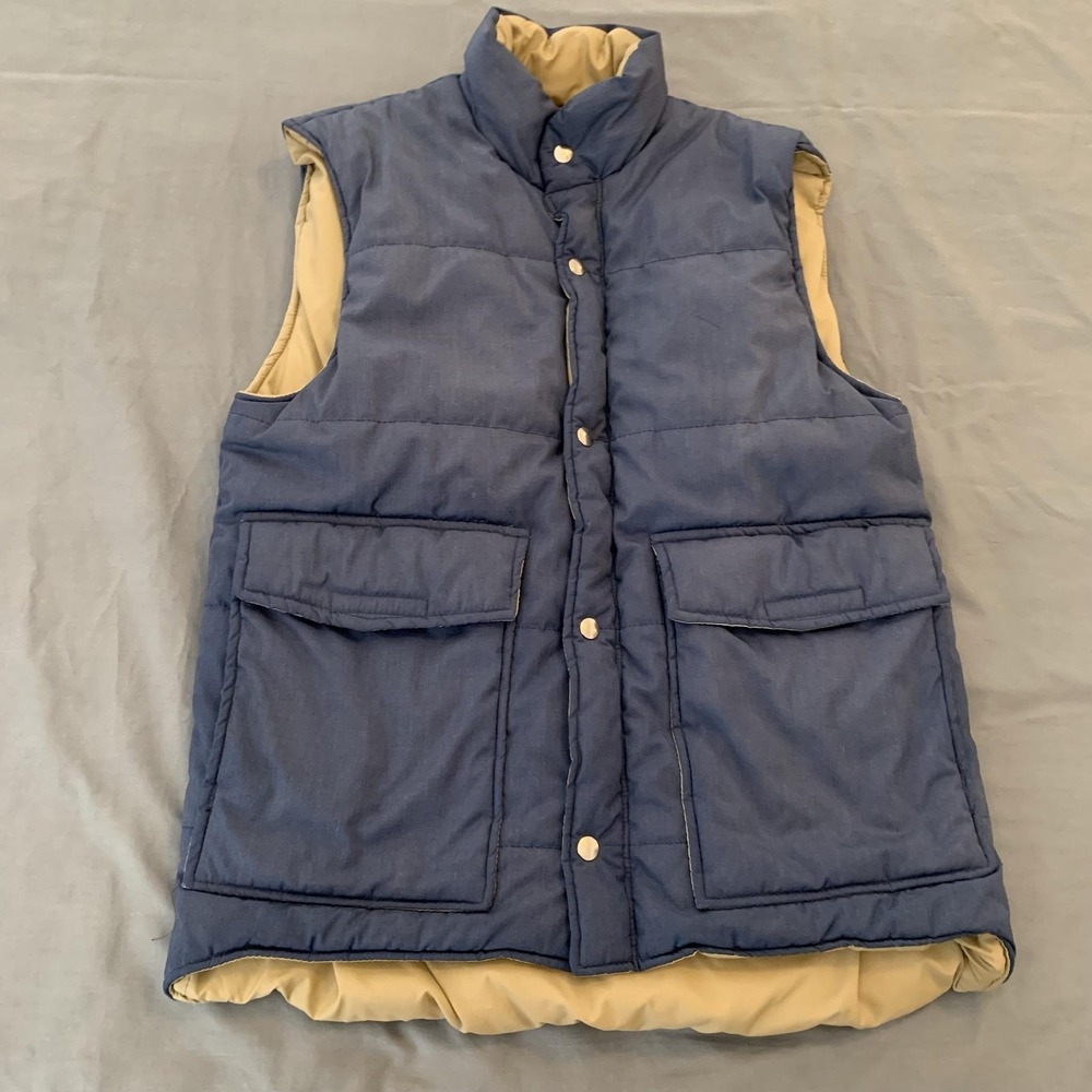 Vintage Twin Peaks Vest Mens Medium Blue Quilted Puffer Insulated Made USA